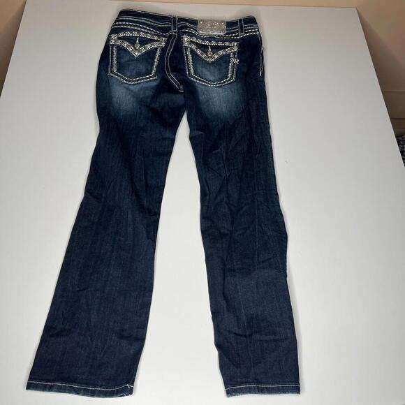 Miss Me Jeans Women’s Size 32 Mid-Rise Cropped Dark Wash Embellished Pocket DK 2 - Picture 9 of 13